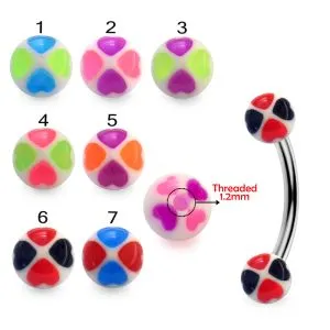 316L Surgical Steel Eyebrow Banana With  Flower Heart UV Balls