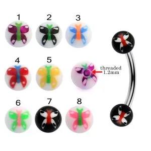 316L Surgical Steel Eyebrow Banana With Butterfly UV Balls