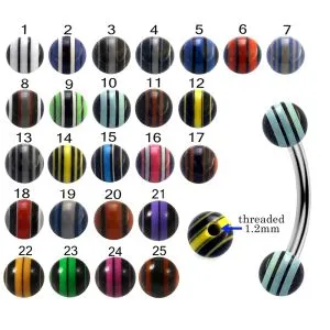 316L Surgical Steel Eyebrow Banana With Multi Stripe UV Balls