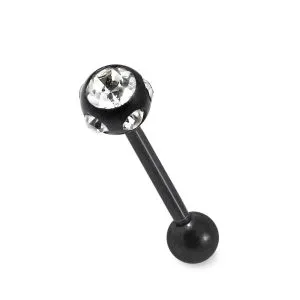 Surgical Steel Tongue Barbell With Multi Stone Ball