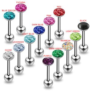 Tongue Barbell with Epoxy covered By Green Crystals Body Jewelry 