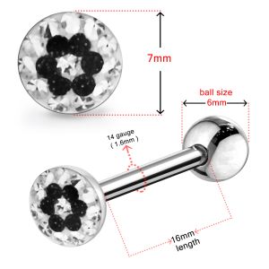 Tongue Barbell with Black Star Epoxy covered By White crystals