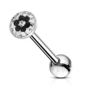 Tongue Barbell with Black Star Epoxy covered By White crystals