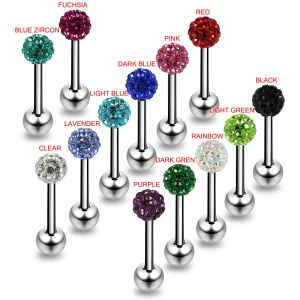 Tongue Barbell with Multi Crystal Stone Ball
