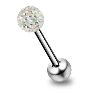Tongue Barbell with Multi Crystal Stone Ball