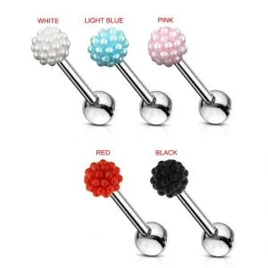 316L Surgical Steel Straight Barbell With Pearl Ball Tongue Piercing