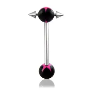 SS Tongue Barbell with UV Balls Cones With Star print BAR249