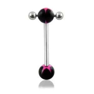 Tongue Barbell with UV Ball With Pink Star Logo