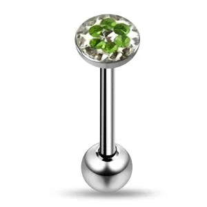 Tongue Barbell with Green Epoxy Covered Crystals