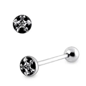 Tongue Barbell With Black Epoxy Covered Crystals 
