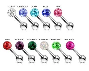 Tongue Barbell with Epoxy Crystal Stone Ball