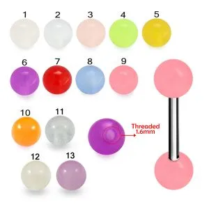 SS Tongue Barbell With Single Color UV Balls