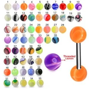 SS Tongue Barbell AWith Mix Royal Blue UV Balls Body Jewelry