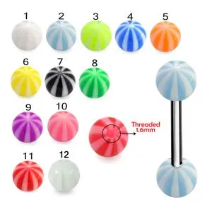 SS Tongue Barbell with Beach Ball UV Acrylic Rings 