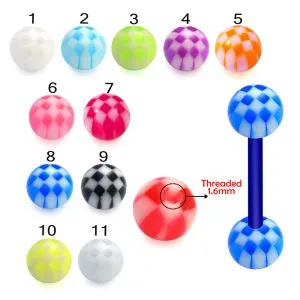 UV Tongue Barbell With Checks UV Balls