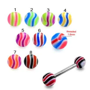 SS Tongue Barbell with Multi Colored UV Active Ball Tongue Ring Barbell