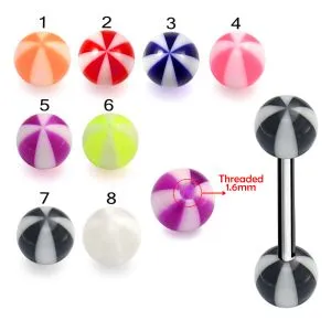 316L Surgical Steel  Tongue Barbell With Printed UV Beach Balls