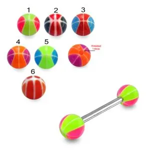 SS Tongue Barbell with 5mm UV Balls Body Jewelry