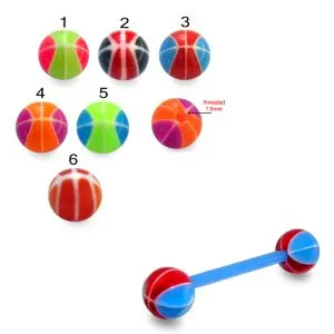 Bio Flex Tongue Barbell With Mix Color Baseball Designed UV Ball