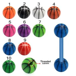 Bio Flex Tongue Barbell With Basketball Print UV Balls