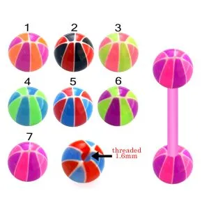 Mixed Color UV Barbell Ball Cap Stud Ear Lip Nose Eyebrow Tongue Ring
