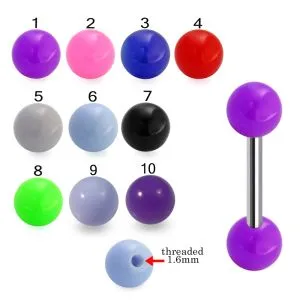 316L Surgical Steel Tongue Barbell With Hand Painted Plain UV Balls