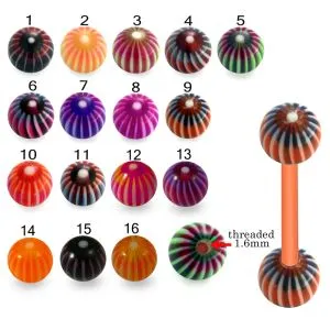 Bio Flex Tongue Barbell With Multi Color Stripe UV Balls