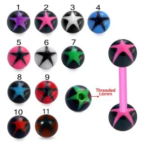 UV-Acrylic Tongue Barbell with UV Black Star Printed  Balls