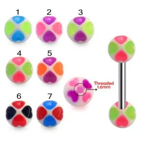 316L Surgical Steel Tongue Barbell With Flower Heart UV Balls