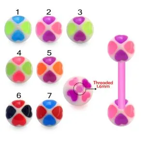 Bio Flex Tongue Barbell With Flower Heart UV Balls
