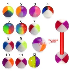 Bio Flex  Tongue Barbell With  Assorted Hand Painted Beach Balls