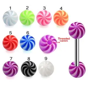 316L Surgical Steel Tongue Barbell With UV Fancy Beach Balls