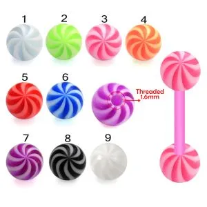 UV-Acrylic Bio Flex Tongue Barbell With UV Fancy Beach Balls