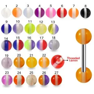 316L Surgical Steel Tongue Barbell With UV Stripe Balls