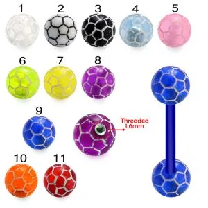 Bio Flex Tongue Barbell With  Fancy Football Print UV Balls