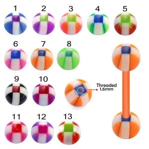 Bio Flex Tongue Barbell With Stripe Checker UV Ball