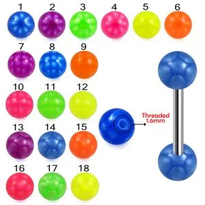 316L Surgical Steel Tongue Barbell With Fancy Color UV Balls