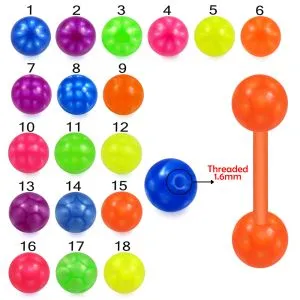 Bio Flex Tongue Barbell With Fancy Color UV Balls