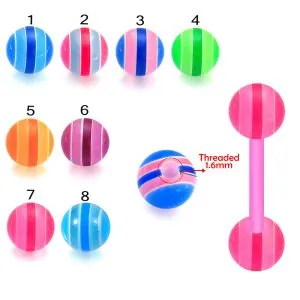 Bio Flex Tongue Barbell With Multi Stripe UV Balls