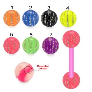 Bio Flex Tongue Barbell With Glitter Stripes UV Ball