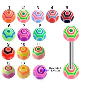 316L Surgical Steel Tongue Barbell With Acrylic Marble UV Balls