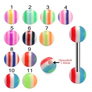 316L Surgical Steel Tongue Barbell With Marble Acrylic UV Balls