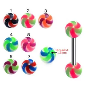 316L Surgical Steel Tongue Barbell With Spacer Beach UV Balls