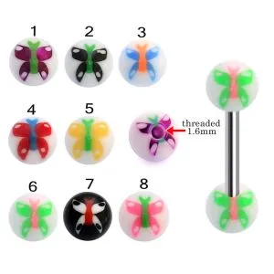 316L Surgical Steel  Tongue Barbell With Butterfly UV Balls