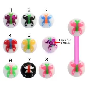 Bio Flex Tongue Barbell With Butterfly UV Balls