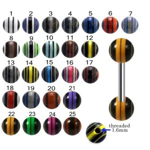 316L Surgical Steel Tongue Barbell With Multi Stripes UV Balls