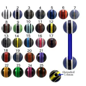 Bio Flex Tongue Barbell With Multi Stripes UV Balls