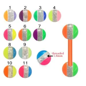 Bio Flex Tongue Barbell With Centered glitter with colorful UV Balls