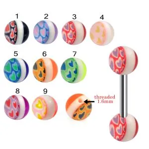 316L Surgical Steel Tongue Barbell With Heart Design UV Balls