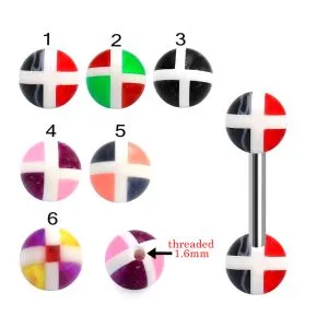 316L Surgical Steel Tongue Barbell With Undefined Square Fancy UV Balls
